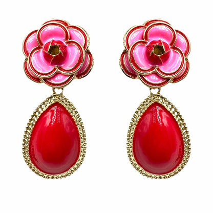 Palestro Milano Orecchini Rosso Camelia con goccia