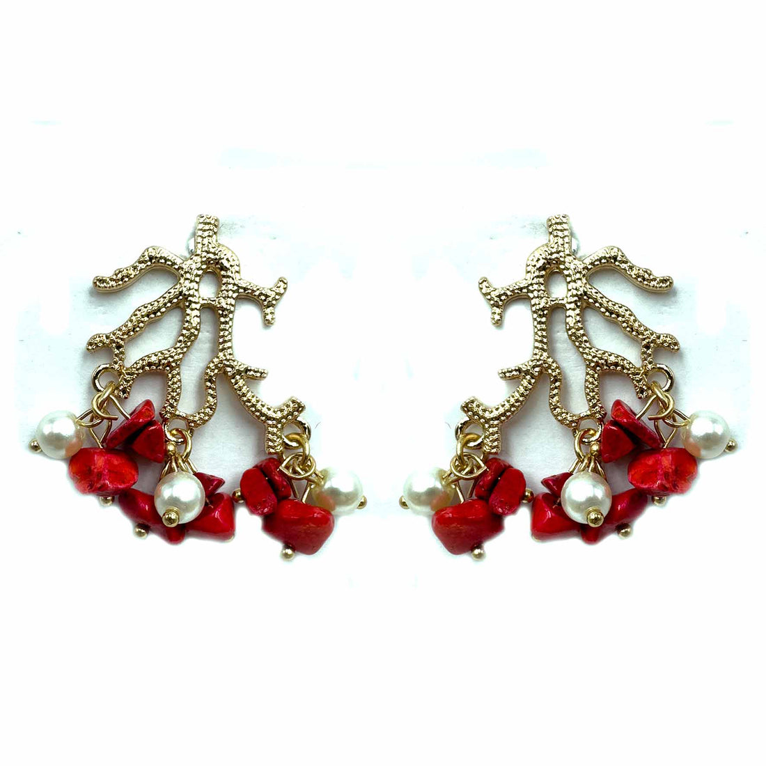Palestro Milano Orecchini Rosso Coralli perline&amp;pietrine