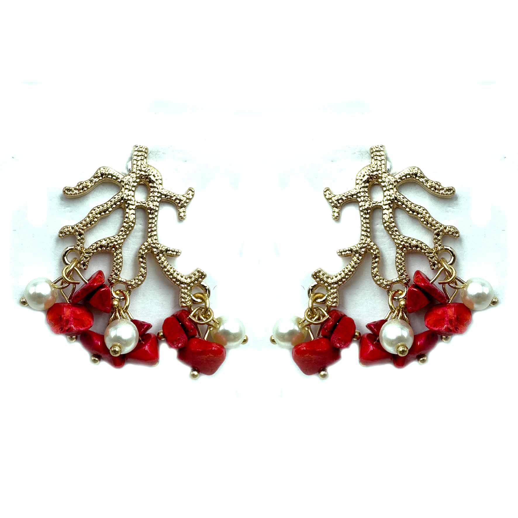 Palestro Milano Orecchini Rosso Coralli perline&amp;pietrine