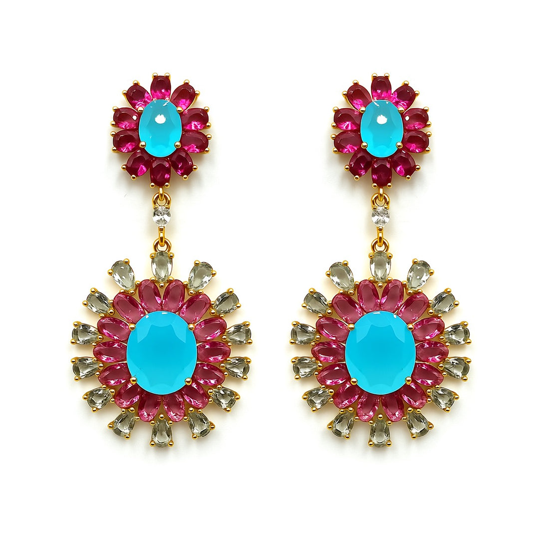 Palestro Milano Orecchini Rosso Fragola &amp; Azzurro Cielo Fiore estivo di cristalli