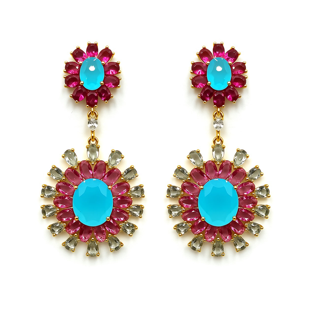 Palestro Milano Orecchini Rosso Fragola &amp; Azzurro Cielo Fiore estivo di cristalli