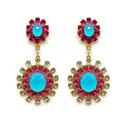 Palestro Milano Orecchini Rosso Fragola &amp; Azzurro Cielo Fiore estivo di cristalli