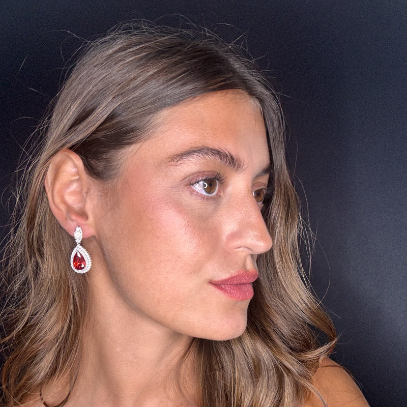 Palestro Milano Orecchini Rosso Goccioline cristalli&amp;pavè