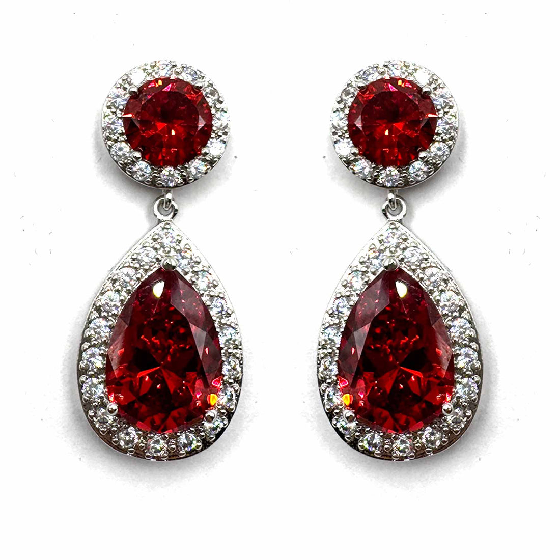 Palestro Milano Orecchini Rosso Rubino Goccia di Cristallo&amp;Zirconi