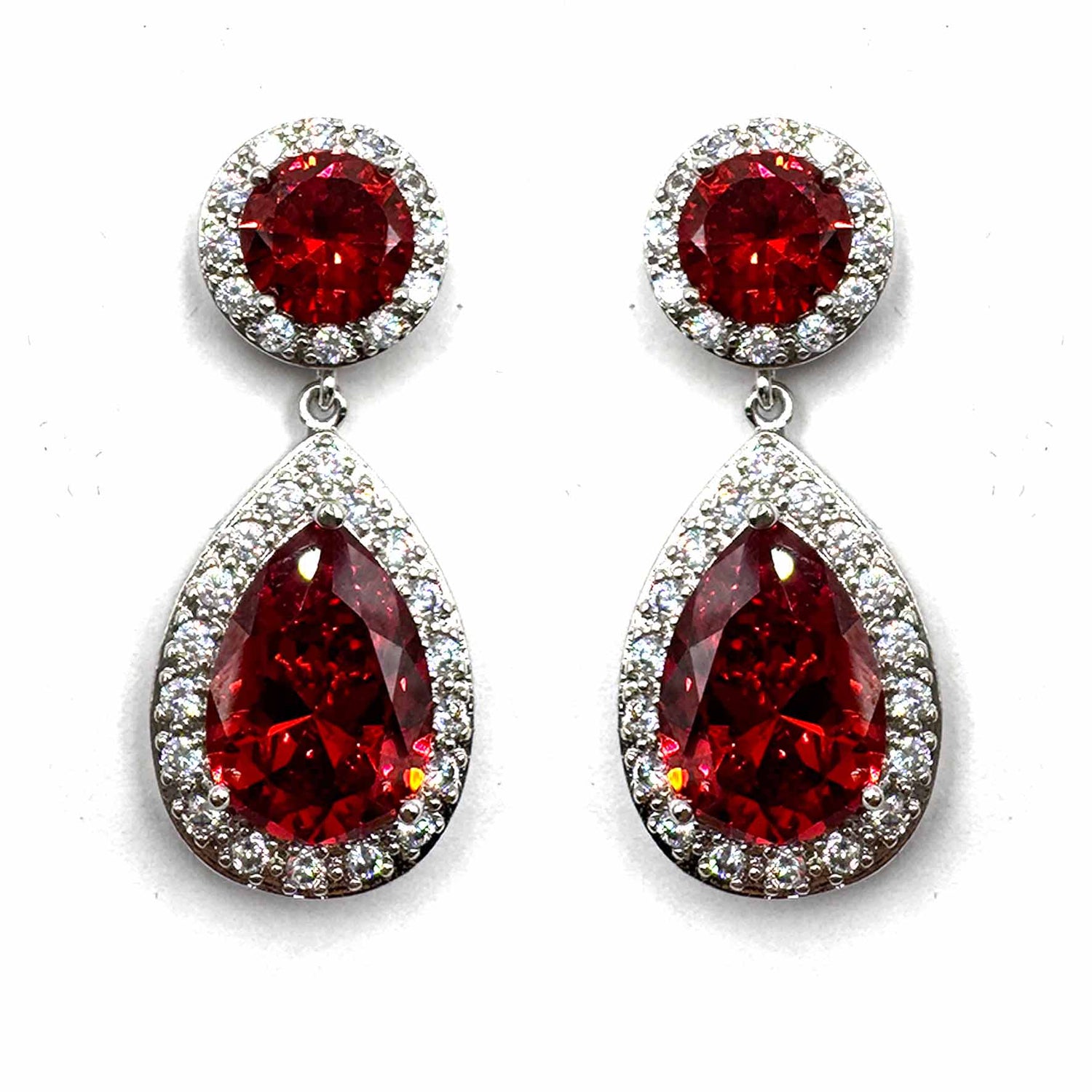Palestro Milano Orecchini Rosso Rubino Goccia di Cristallo&amp;Zirconi