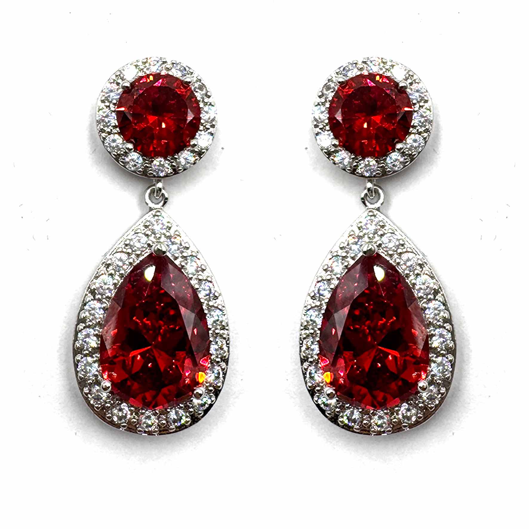 Palestro Milano Orecchini Rosso Rubino Goccia di Cristallo&amp;Zirconi