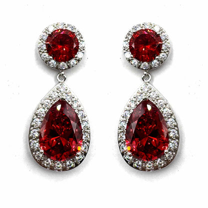 Palestro Milano Orecchini Rosso Rubino Goccia di Cristallo&amp;Zirconi