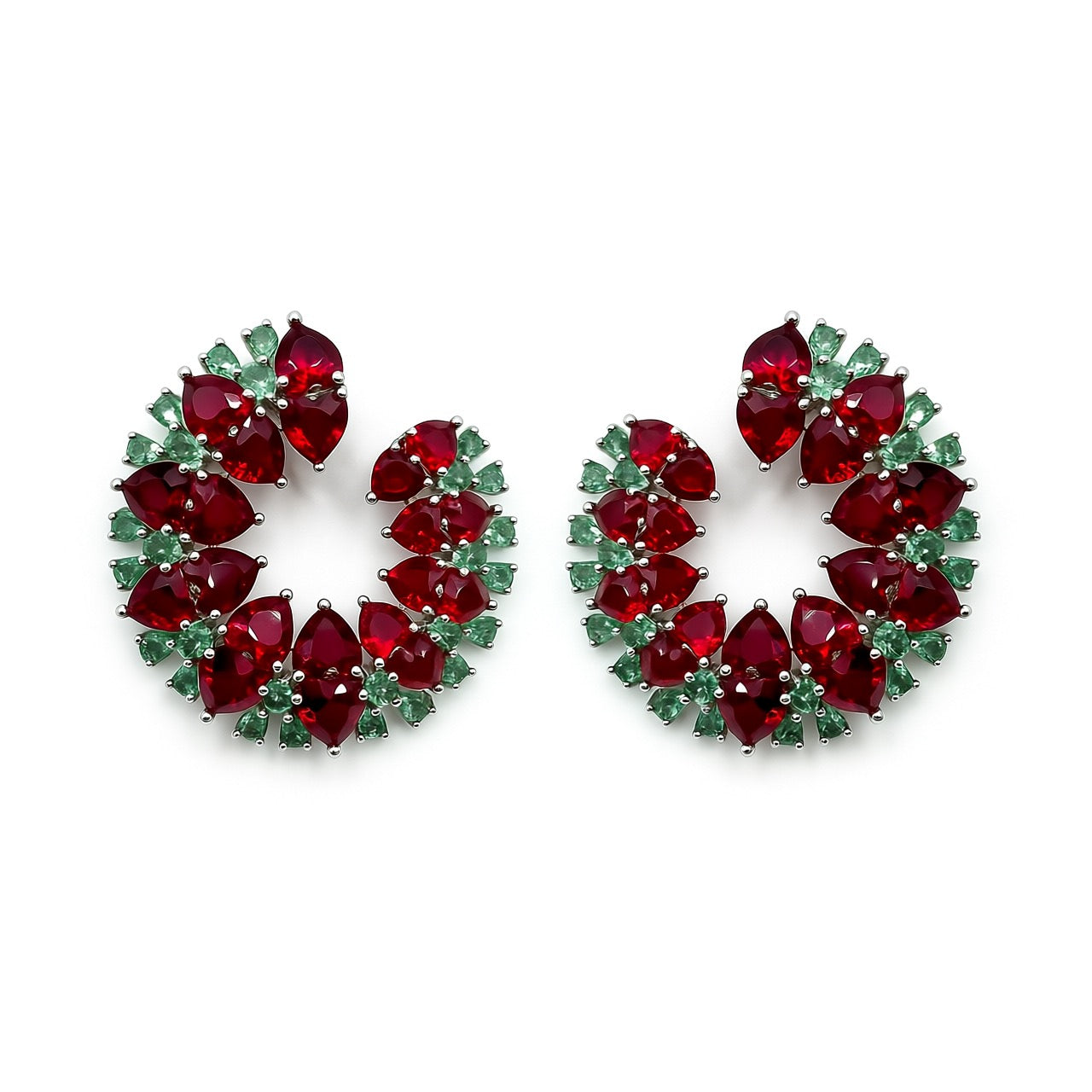 Palestro Milano Orecchini Rosso-Verdeacqua Semicerchi di Cristalli colorati