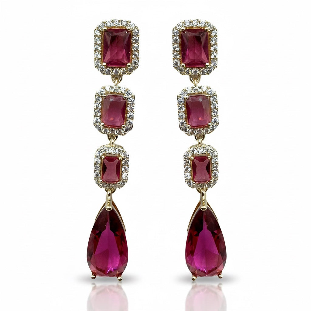 Palestro Milano Orecchini Rubino-Cristallo Trio di smeraldi con pavè fucsia