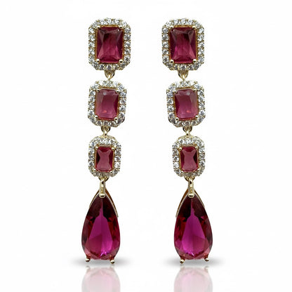 Palestro Milano Orecchini Rubino-Cristallo Trio di smeraldi con pavè fucsia