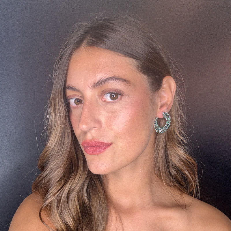 Palestro Milano Orecchini Semicerchi a rete di cristalli e foglioline