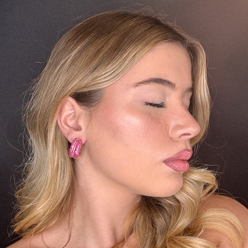 Palestro Milano Orecchini Semicerchio / Gold / Fucsia Goccia Torquoise