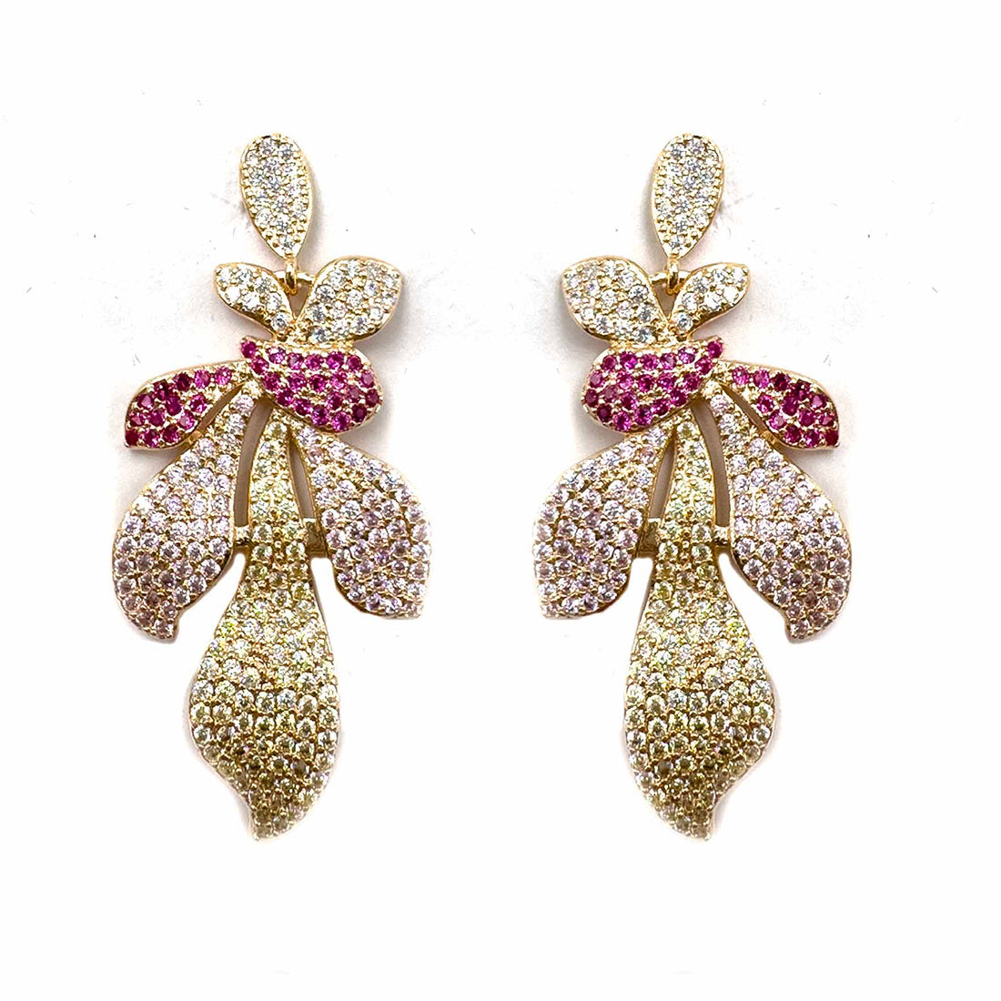 Palestro Milano Orecchini Sfumatura Pink Foglie sfumature di Pavè