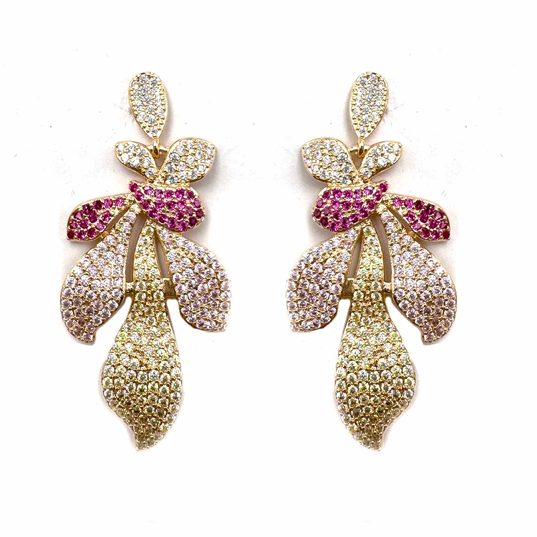 Palestro Milano Orecchini Sfumatura Pink Foglie sfumature di Pavè