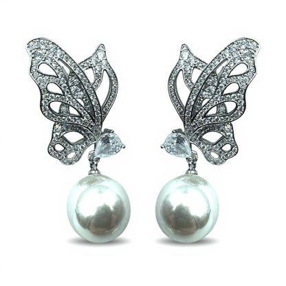 Palestro Milano Orecchini Silver Bianco Ali di Farfalla con perla