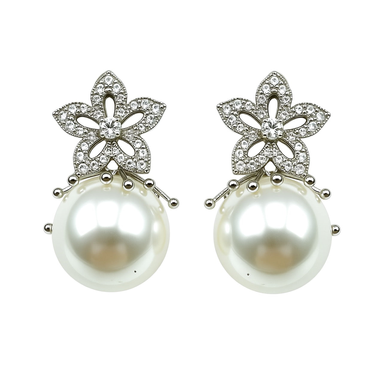 Palestro Milano Orecchini Silver-Bianco Stellina di pavè con perla