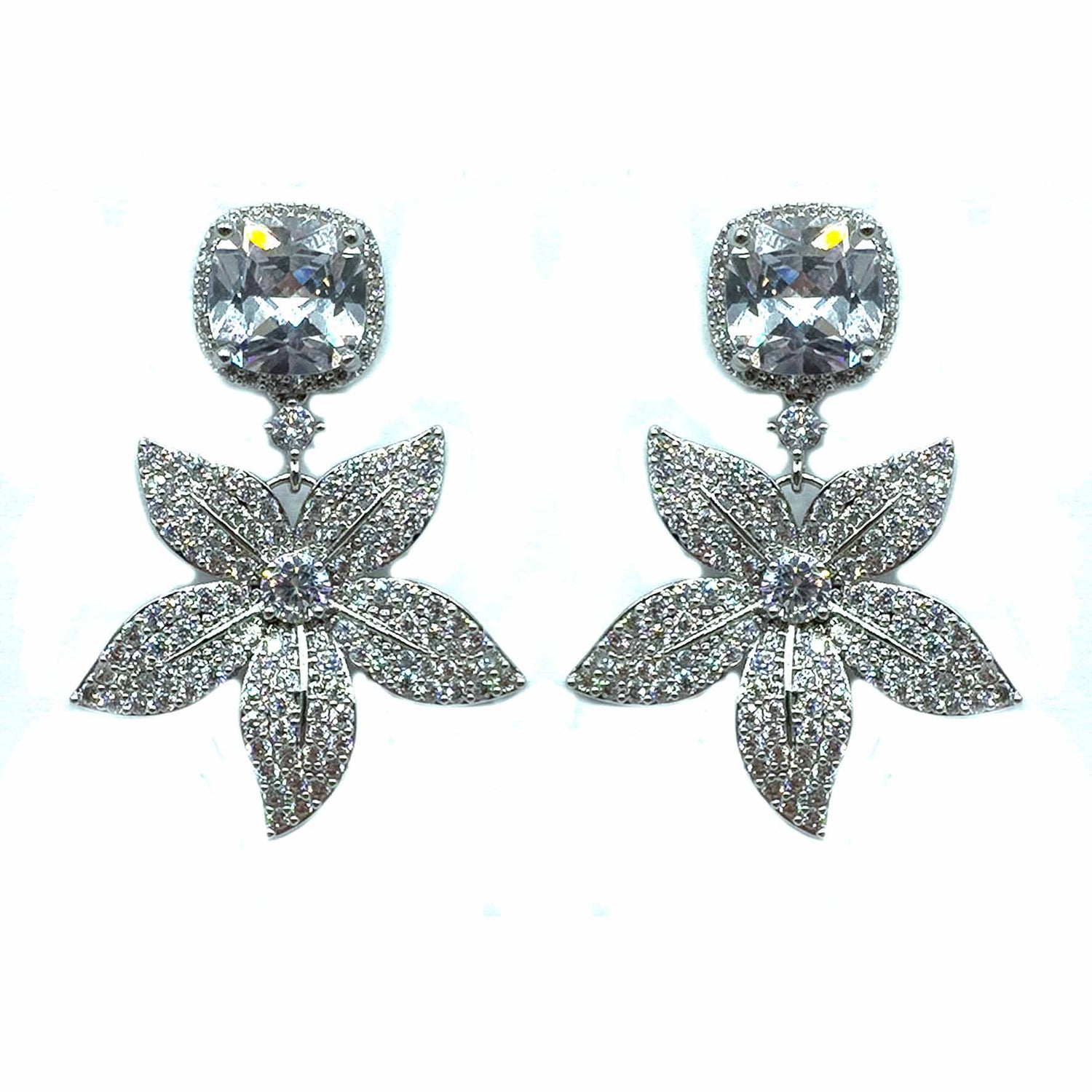 Palestro Milano Orecchini Silver con cristallo Fogliolina di pavè