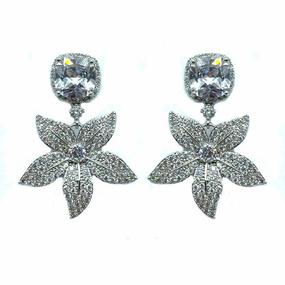 Palestro Milano Orecchini Silver con cristallo Fogliolina di pavè