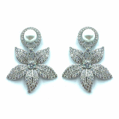 Palestro Milano Orecchini Silver con perlina Fogliolina di pavè