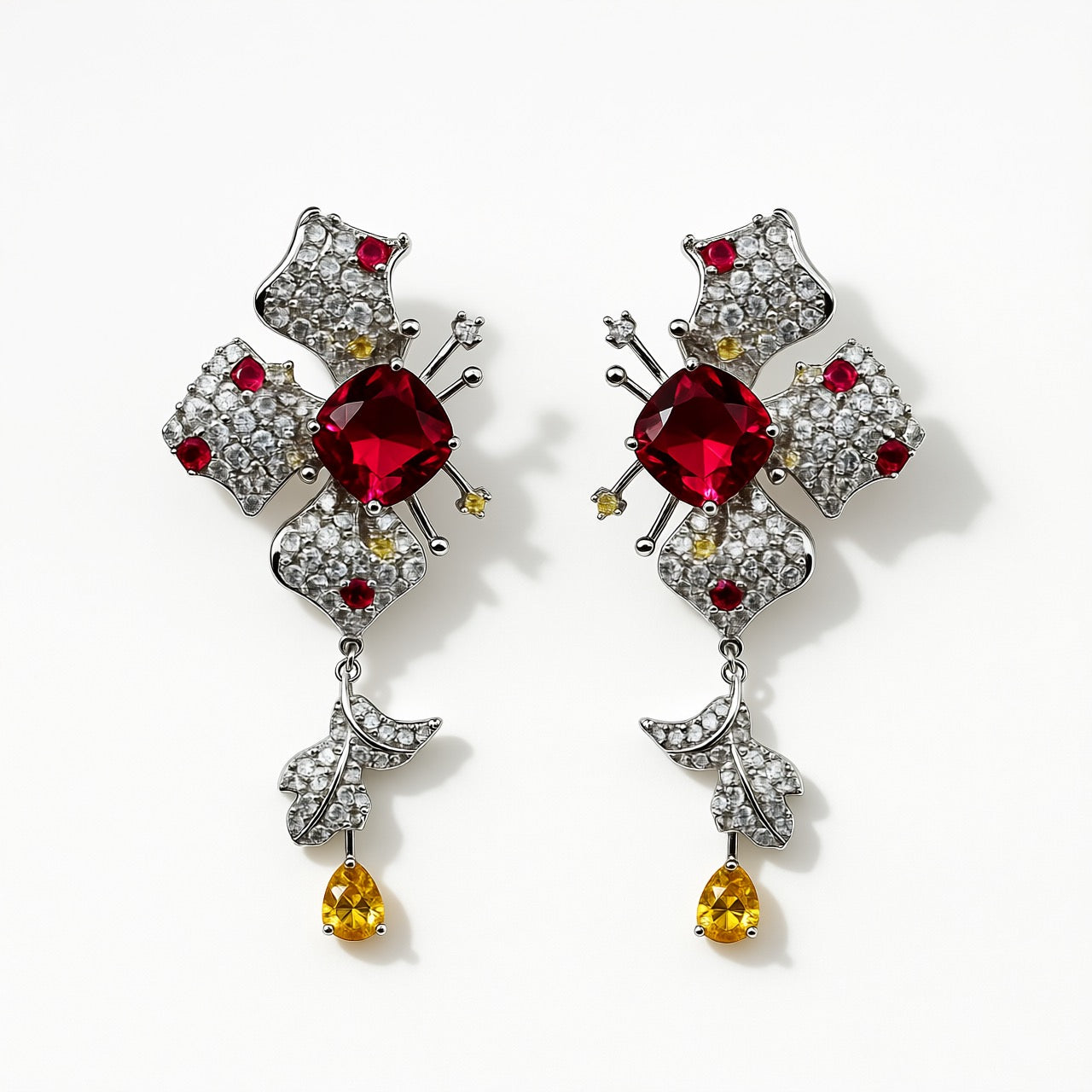 Palestro Milano Orecchini Silver e rubino Petali preziosi di pavè