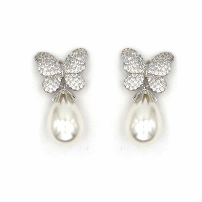 Palestro Milano Orecchini Silver Farfalla con perla a goccia