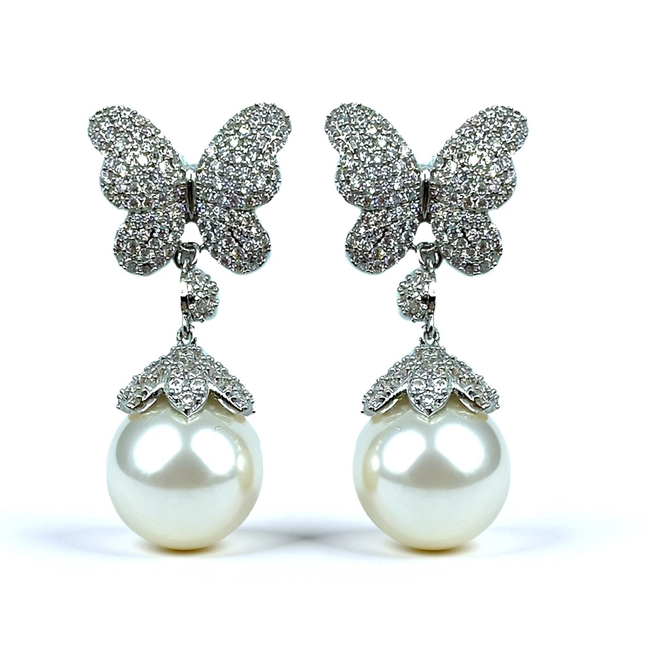Palestro Milano Orecchini Silver Farfalline di pavè con perla