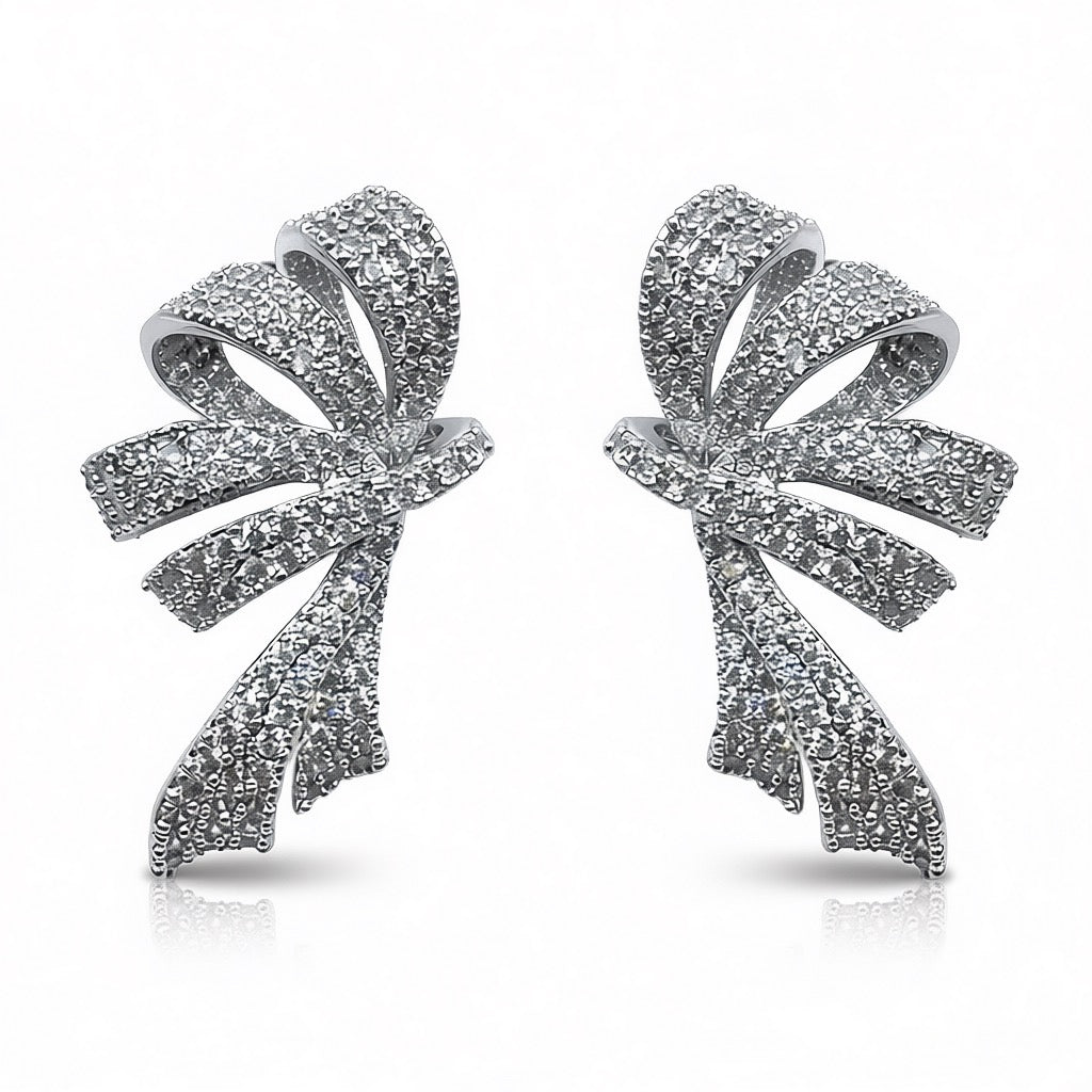 Palestro Milano Orecchini Silver Fiocco a doppio nastro di pavè