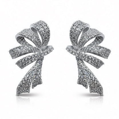 Palestro Milano Orecchini Silver Fiocco a doppio nastro di pavè