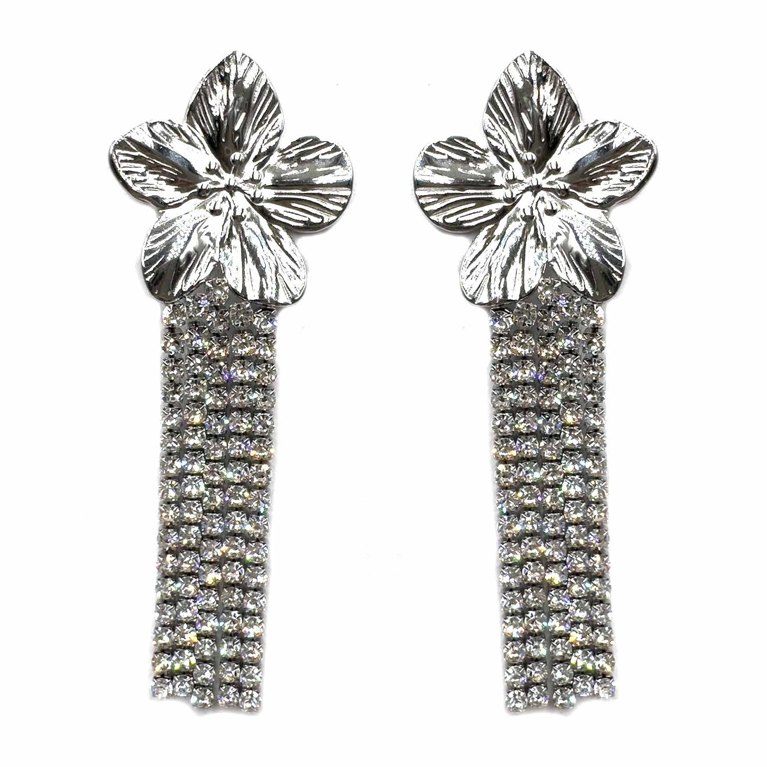 Palestro Milano Orecchini Silver Fiore con cascata di zirconi