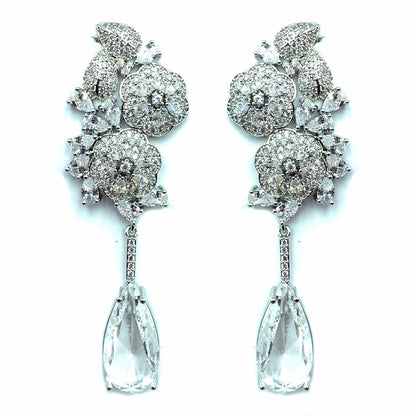 Palestro Milano Orecchini Silver Fiori e foglioline di pavè con goccia