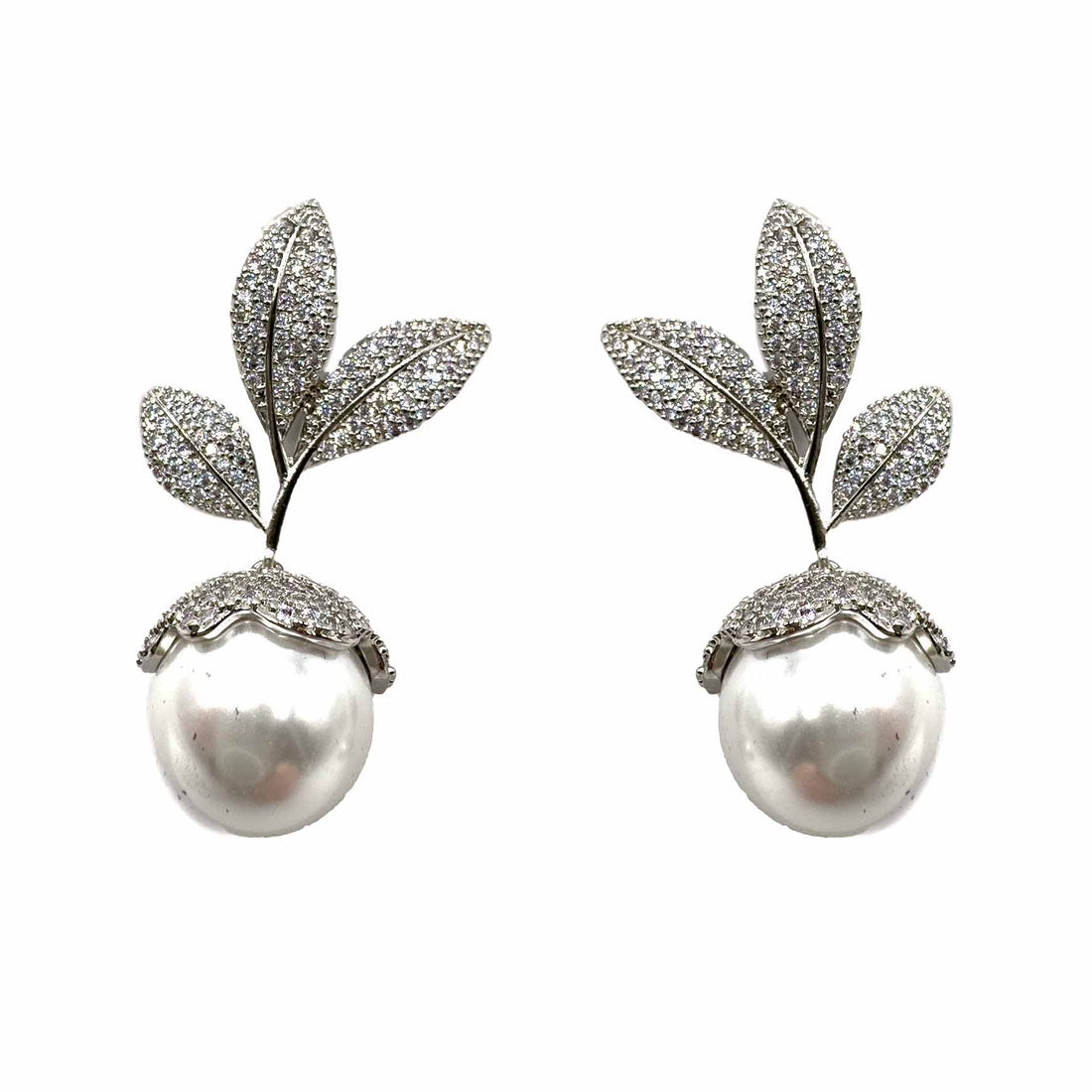 Palestro Milano Orecchini Silver Foglie di pavè con perla