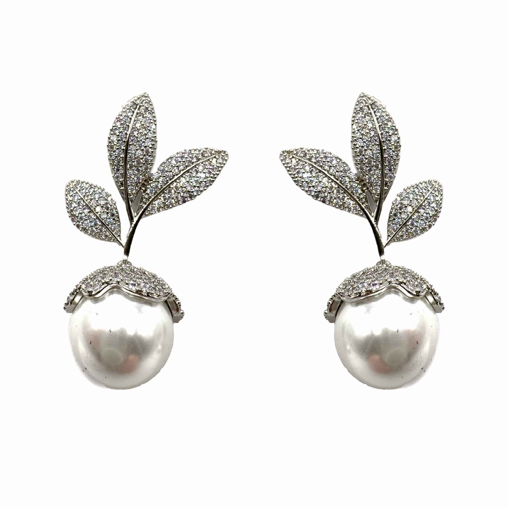 Palestro Milano Orecchini Silver Foglie di pavè con perla