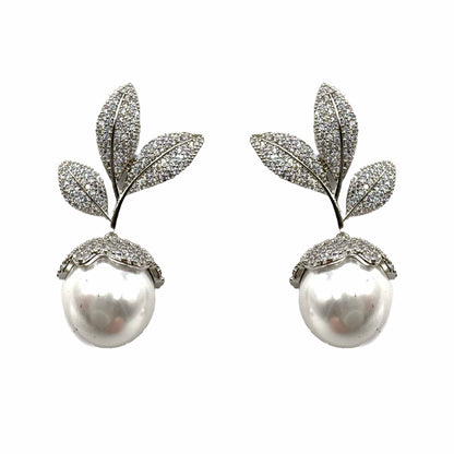 Palestro Milano Orecchini Silver Foglie di pavè con perla