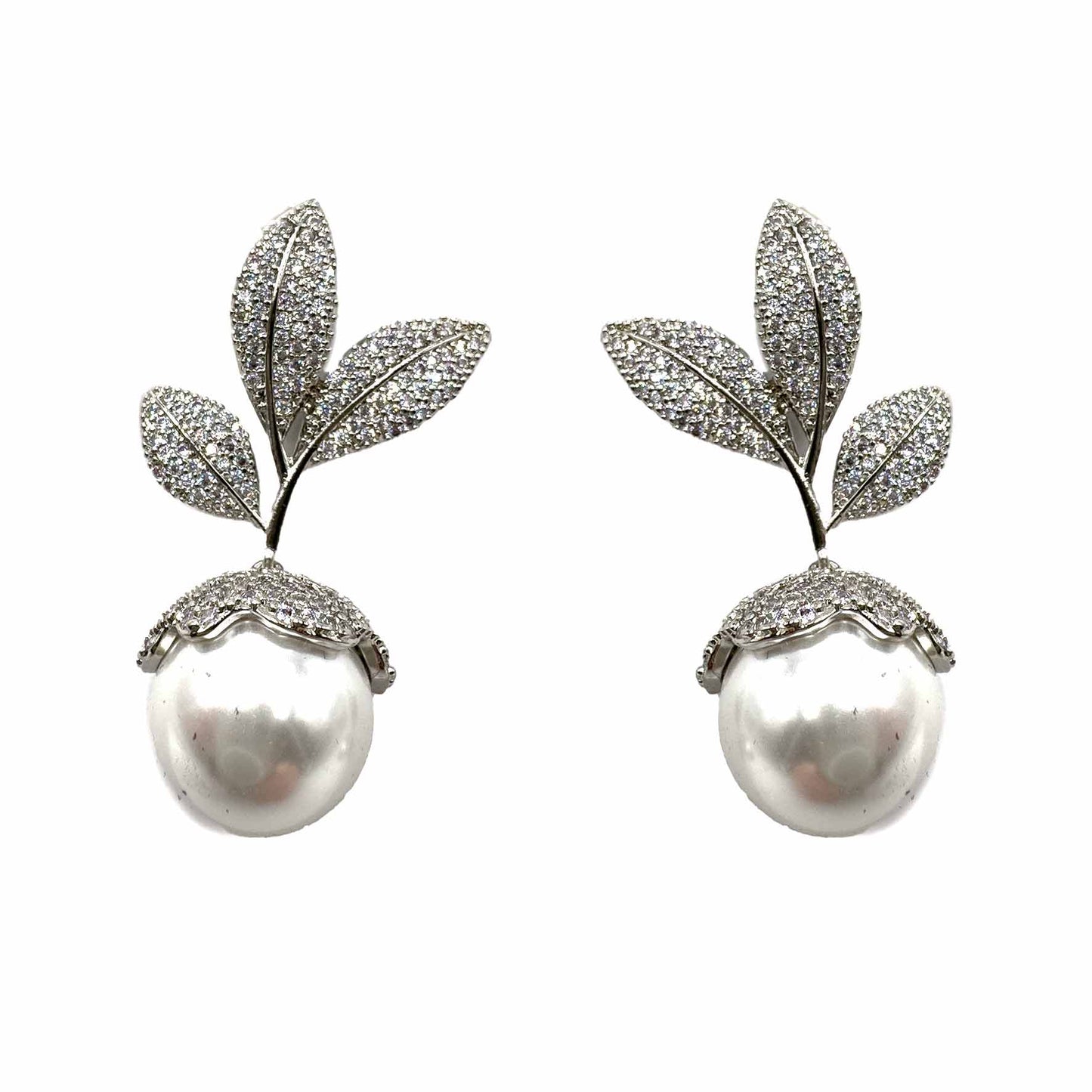 Palestro Milano Orecchini Silver Foglie di pavè con perla