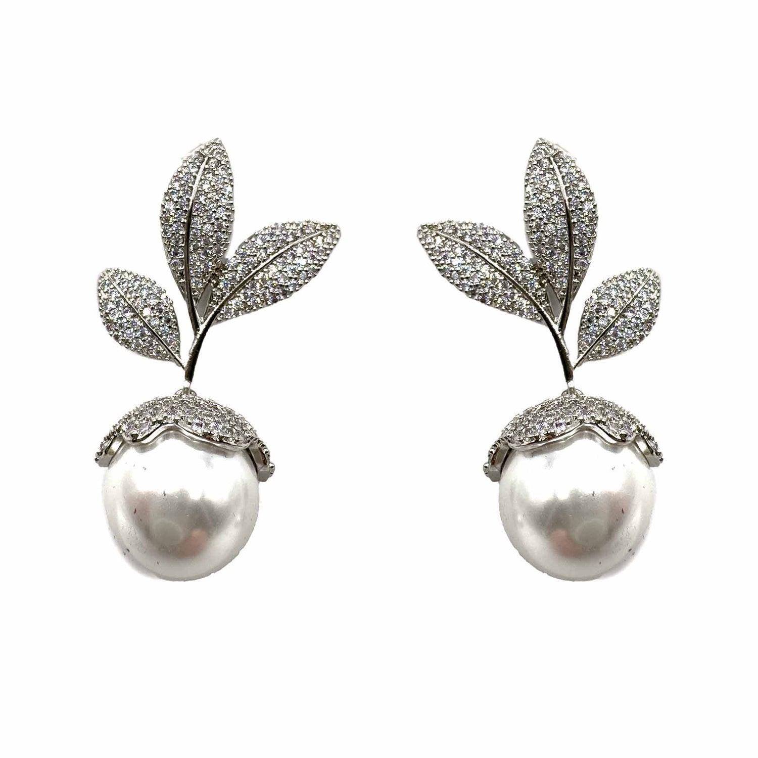 Palestro Milano Orecchini Silver Foglie di pavè con perla