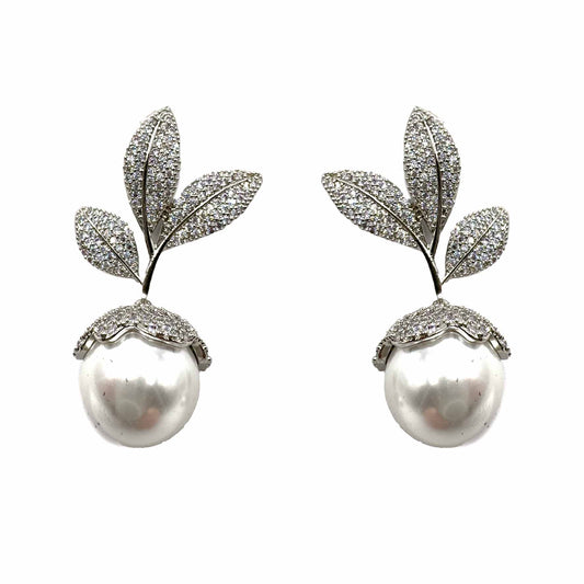 Palestro Milano Orecchini Silver Foglie di pavè con perla