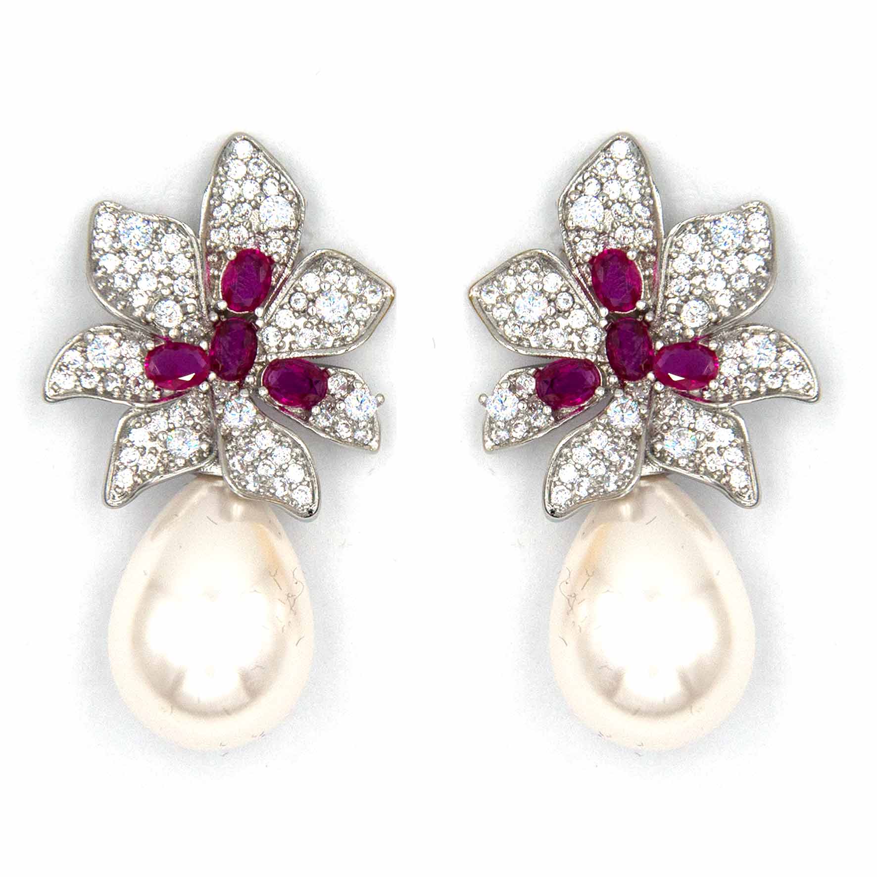 Palestro Milano Orecchini Silver/Fucsia Pavè colorato con perla