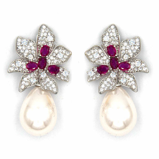 Palestro Milano Orecchini Silver/Fucsia Pavè colorato con perla