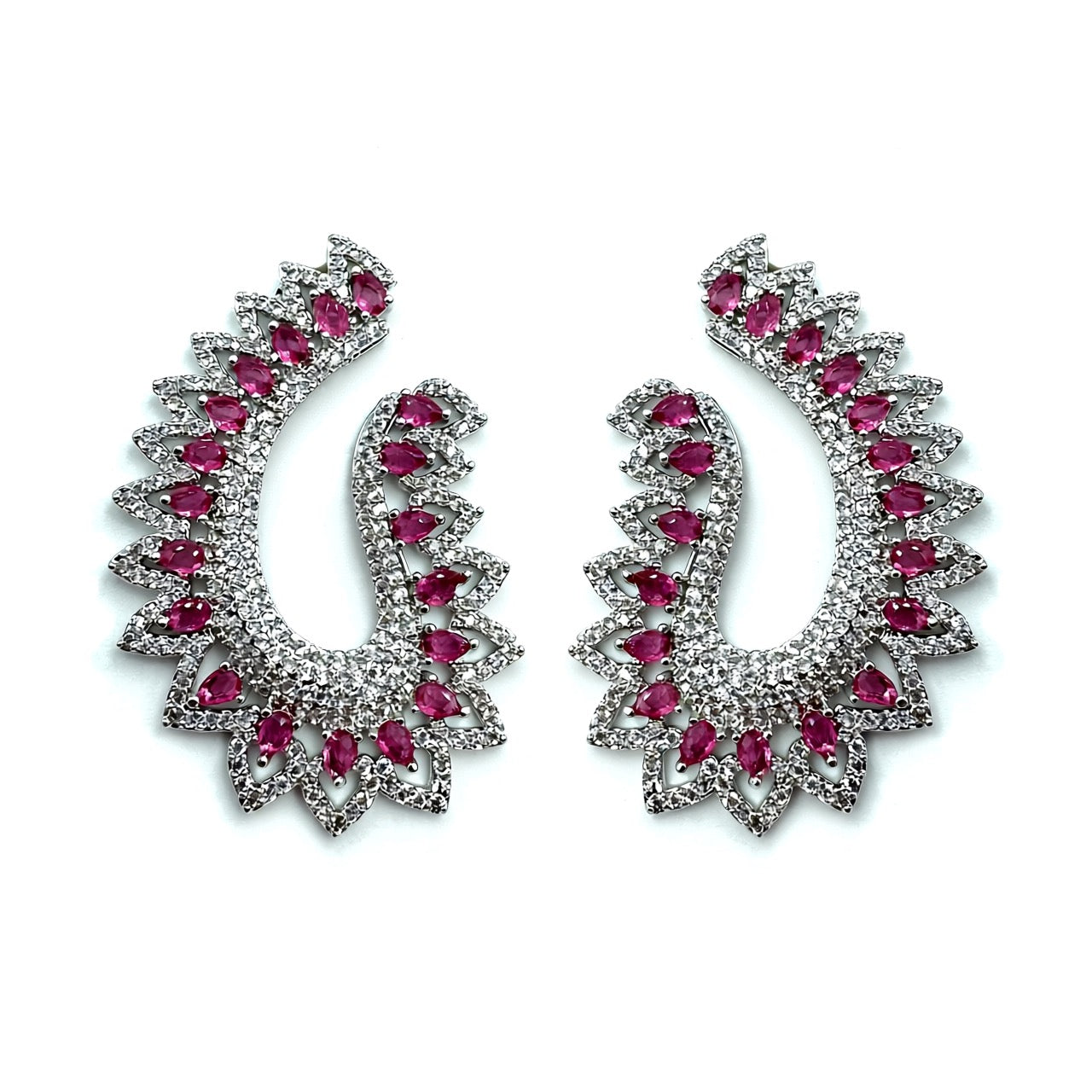 Palestro Milano Orecchini Silver / Fucsia Raggi di Sole di pavè