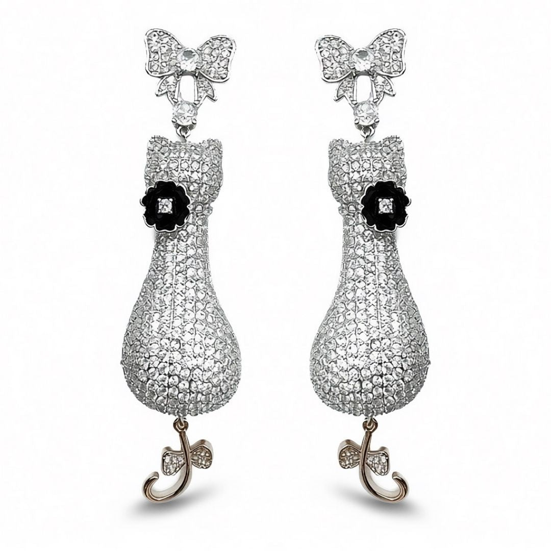 Palestro Milano Orecchini Silver Gattino con Camelia nera