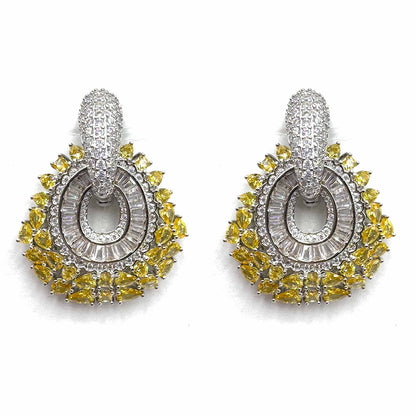 Palestro Milano Orecchini Silver/giallo caldo Cerchi di pavè con tripudio di pietre