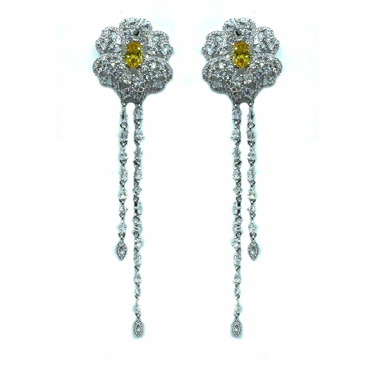 Palestro Milano Orecchini Silver-Giallo Rosa con Gemme Cadenti