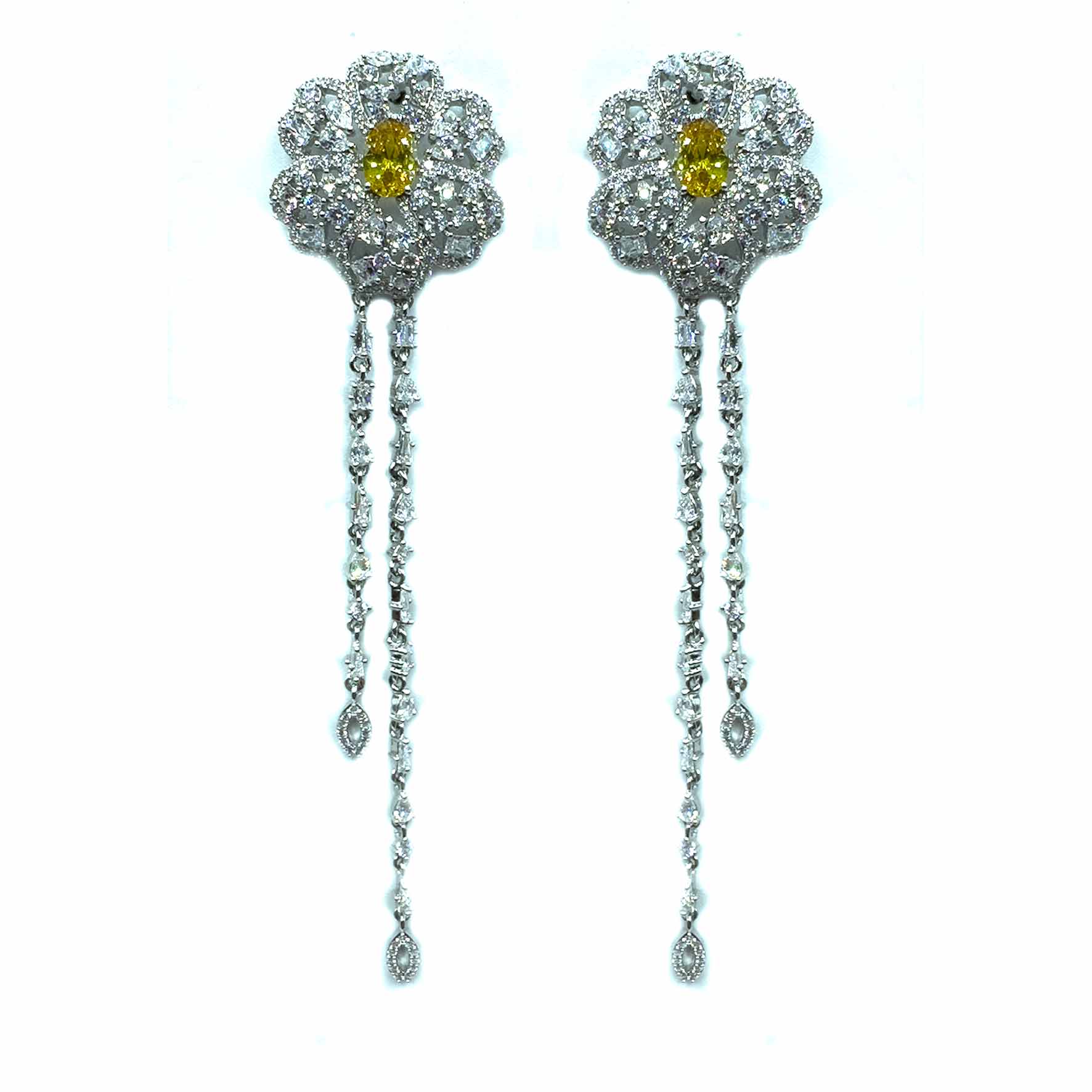 Palestro Milano Orecchini Silver-Giallo Rosa con Gemme Cadenti