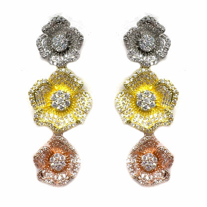 Palestro Milano Orecchini Silver/Gold/Rosè Trio di Fiori di Pavè