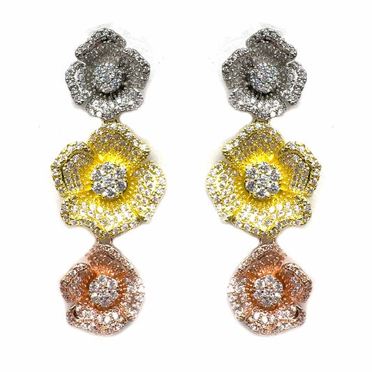 Palestro Milano Orecchini Silver/Gold/Rosè Trio di Fiori di Pavè