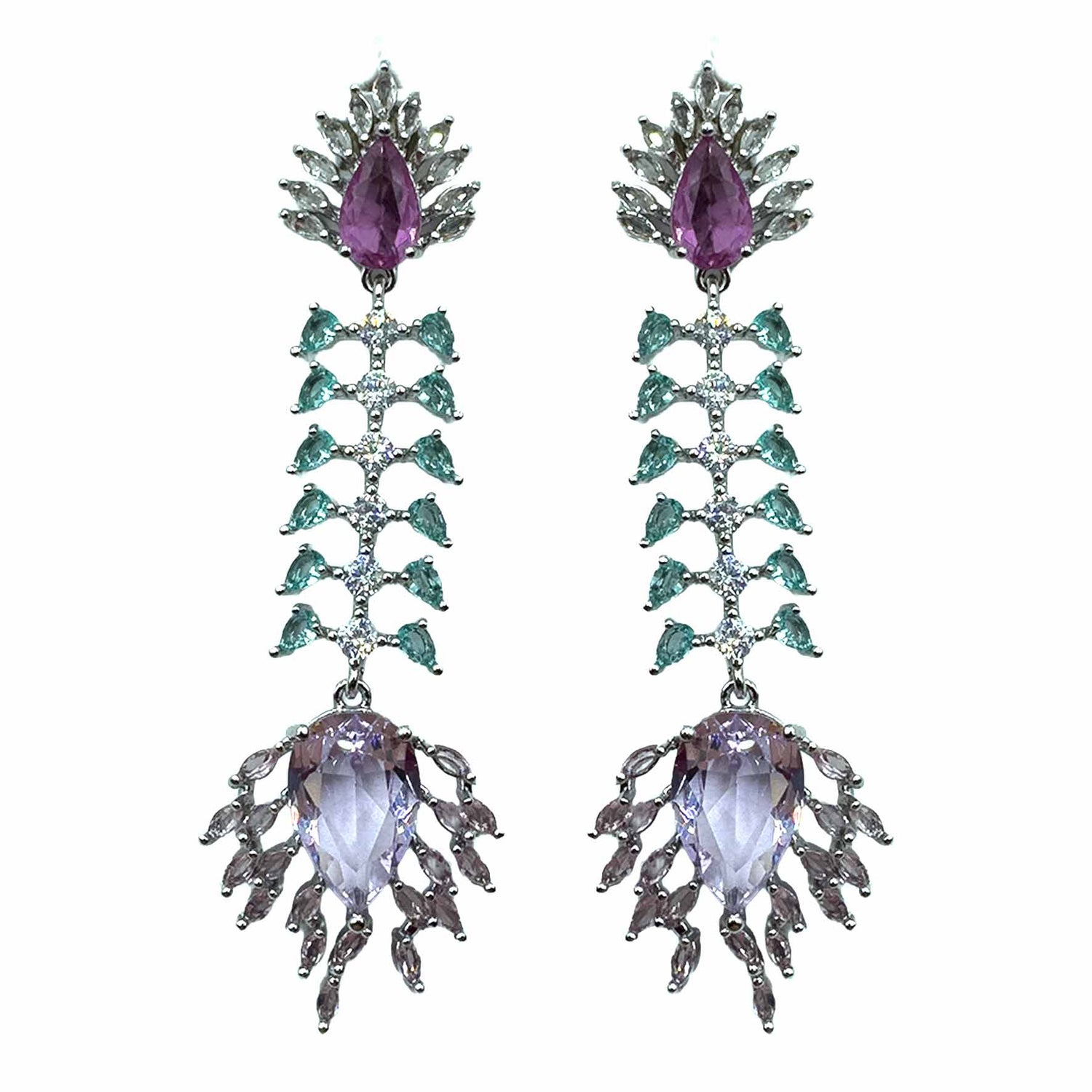 Palestro Milano Orecchini Silver - lillac celeste Spina di Cristalli