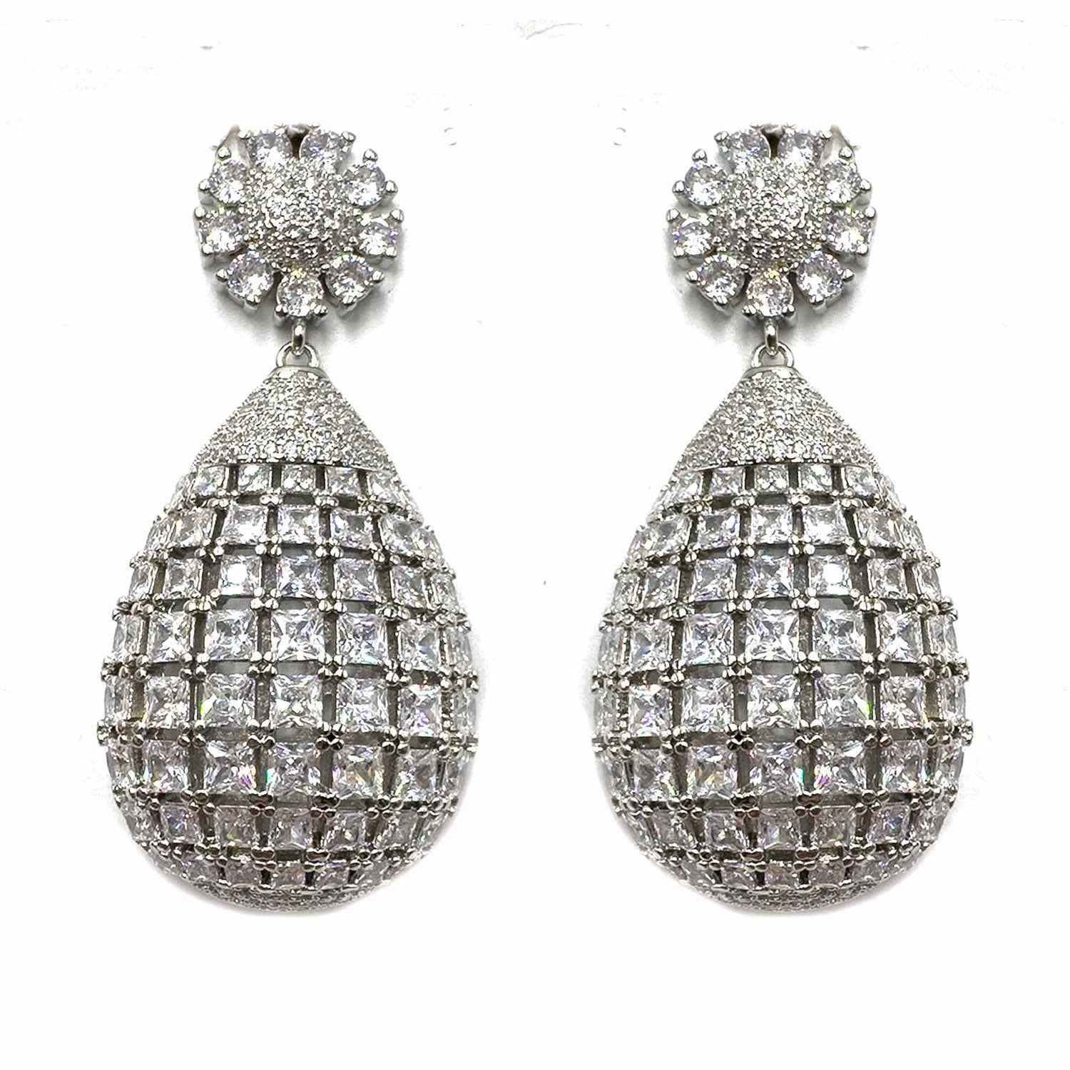 Palestro Milano Orecchini Silver Margherite con goccia di pavè