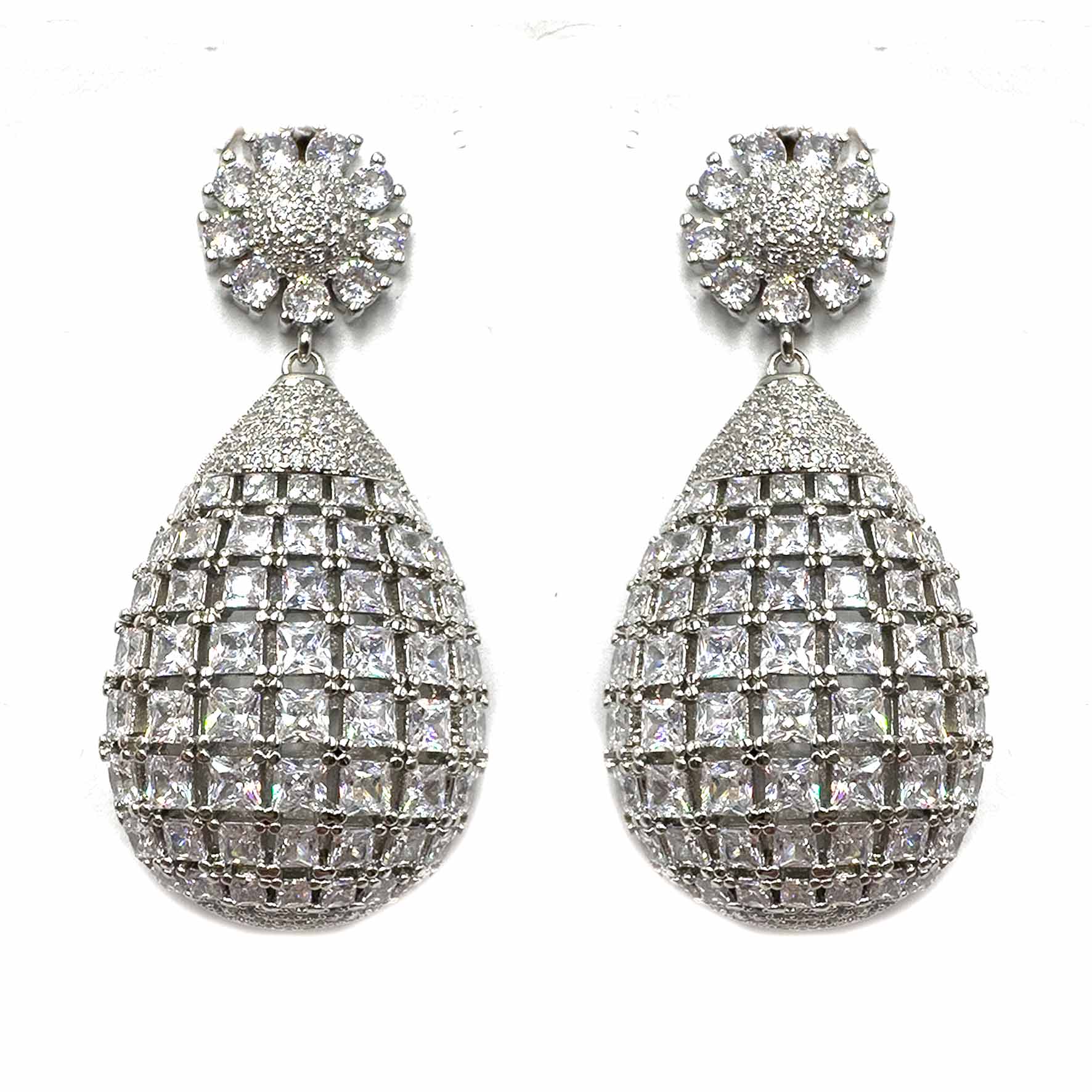Palestro Milano Orecchini Silver Margherite con goccia di pavè