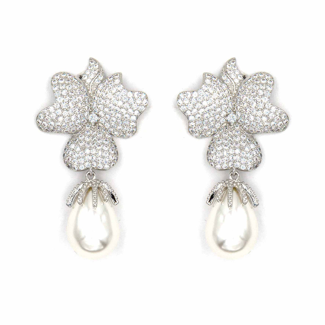 Palestro Milano Orecchini Silver Pavè di Zirconi con perla