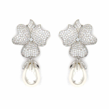 Palestro Milano Orecchini Silver Pavè di Zirconi con perla